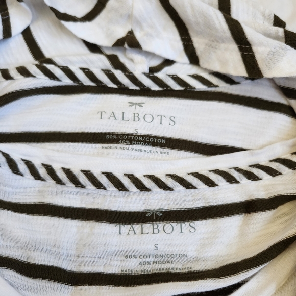 Talbots twin set cardigan tank top olive green white striped stretchy knit S - Picture 7 of 11